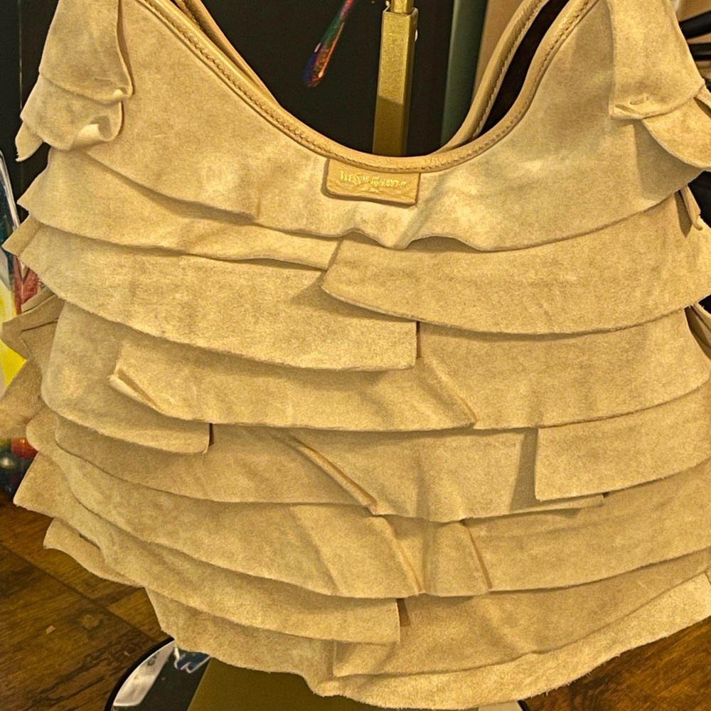 YSL SUEDE AND HORN Beige Ruffled Women's Bag